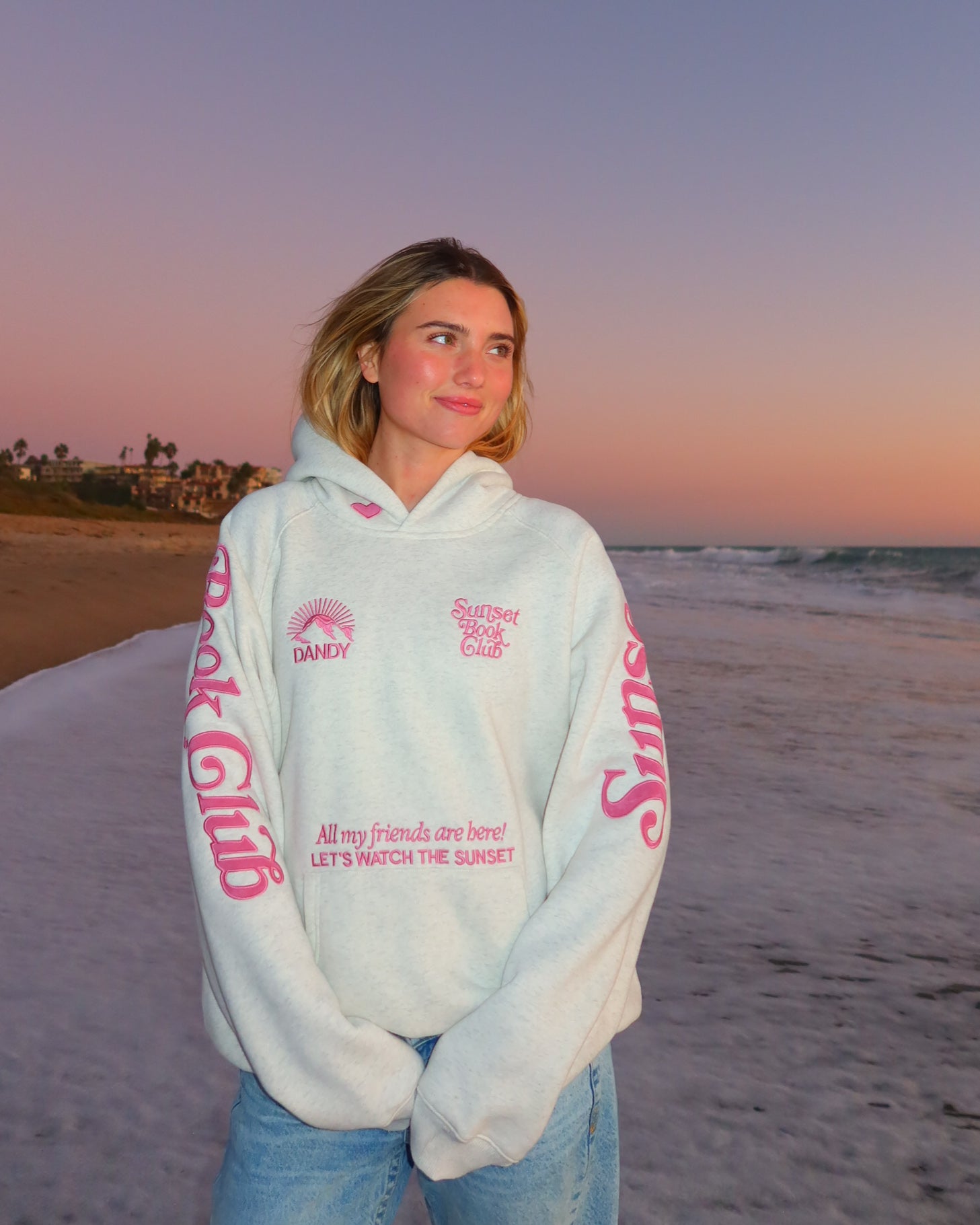 "Book Club" Oversized Lux Hoodie in Heather Gray and Pink
