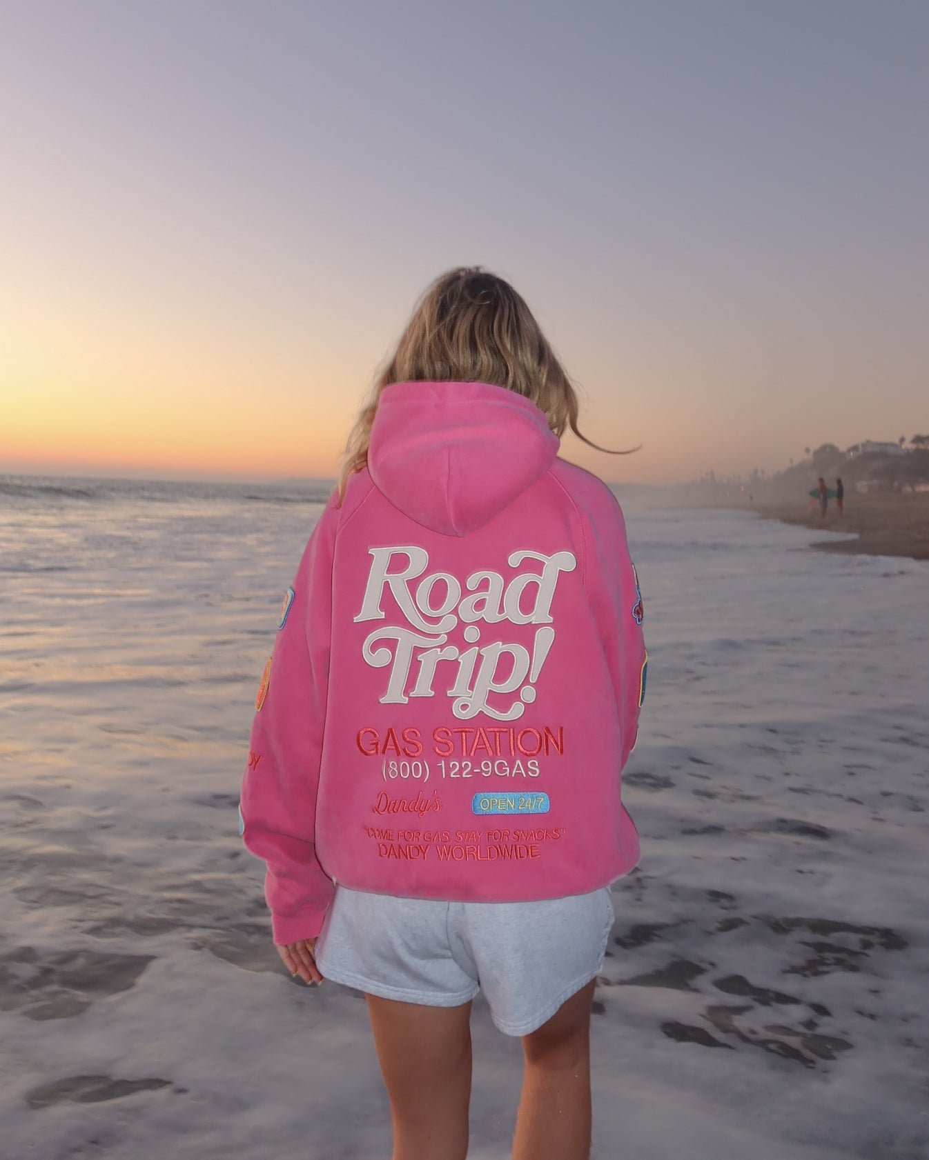 "Road Trip!" Oversized Lux Hoodie in Vintage Washed Pink