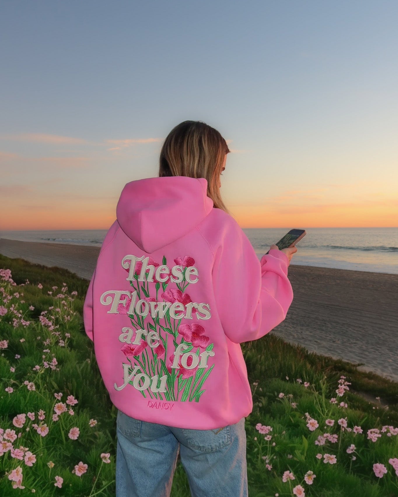 "These Flowers" Oversized Lux Hoodie in Pink