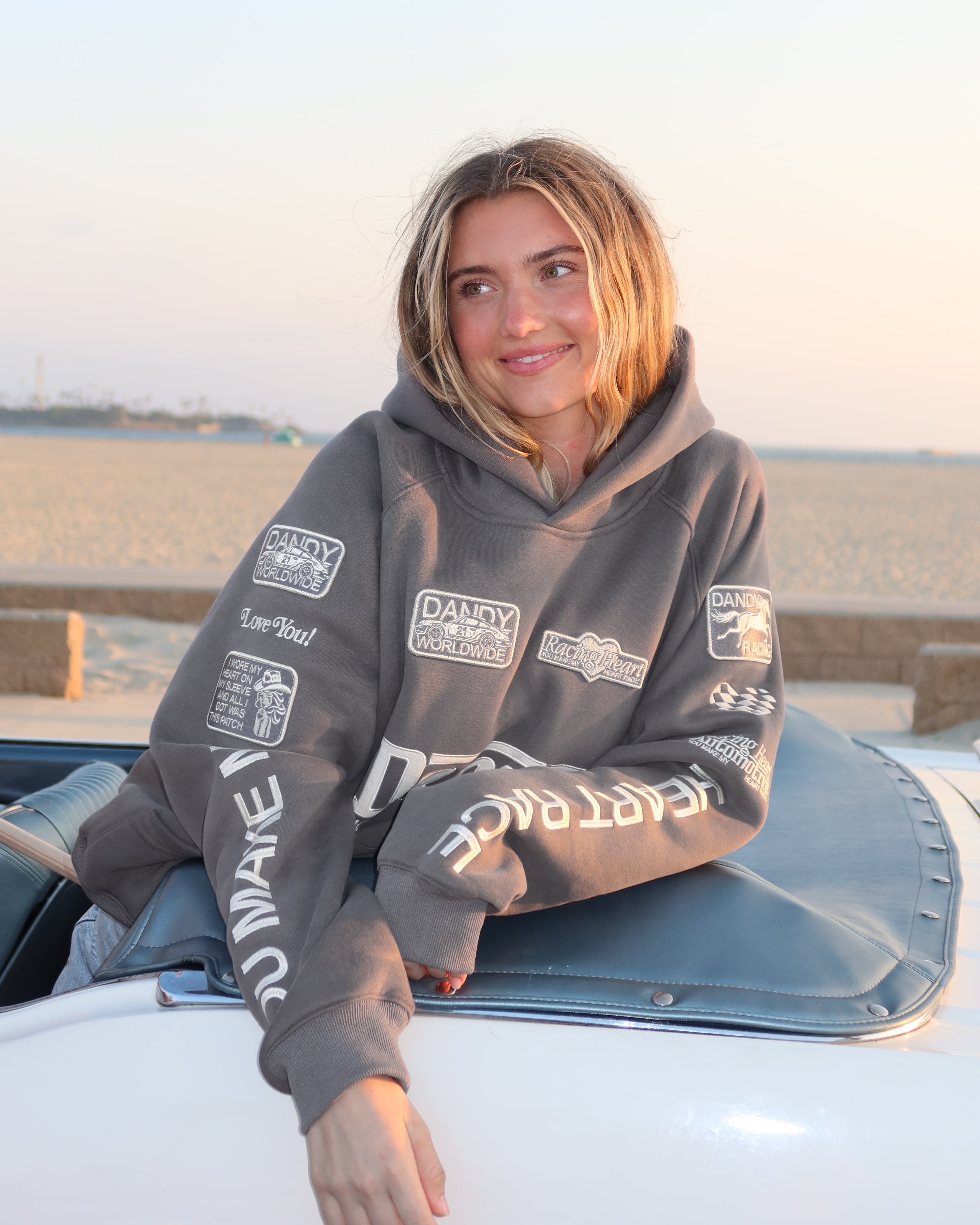 "Racing Heart" Oversized Lux Hoodie in Dark Gray