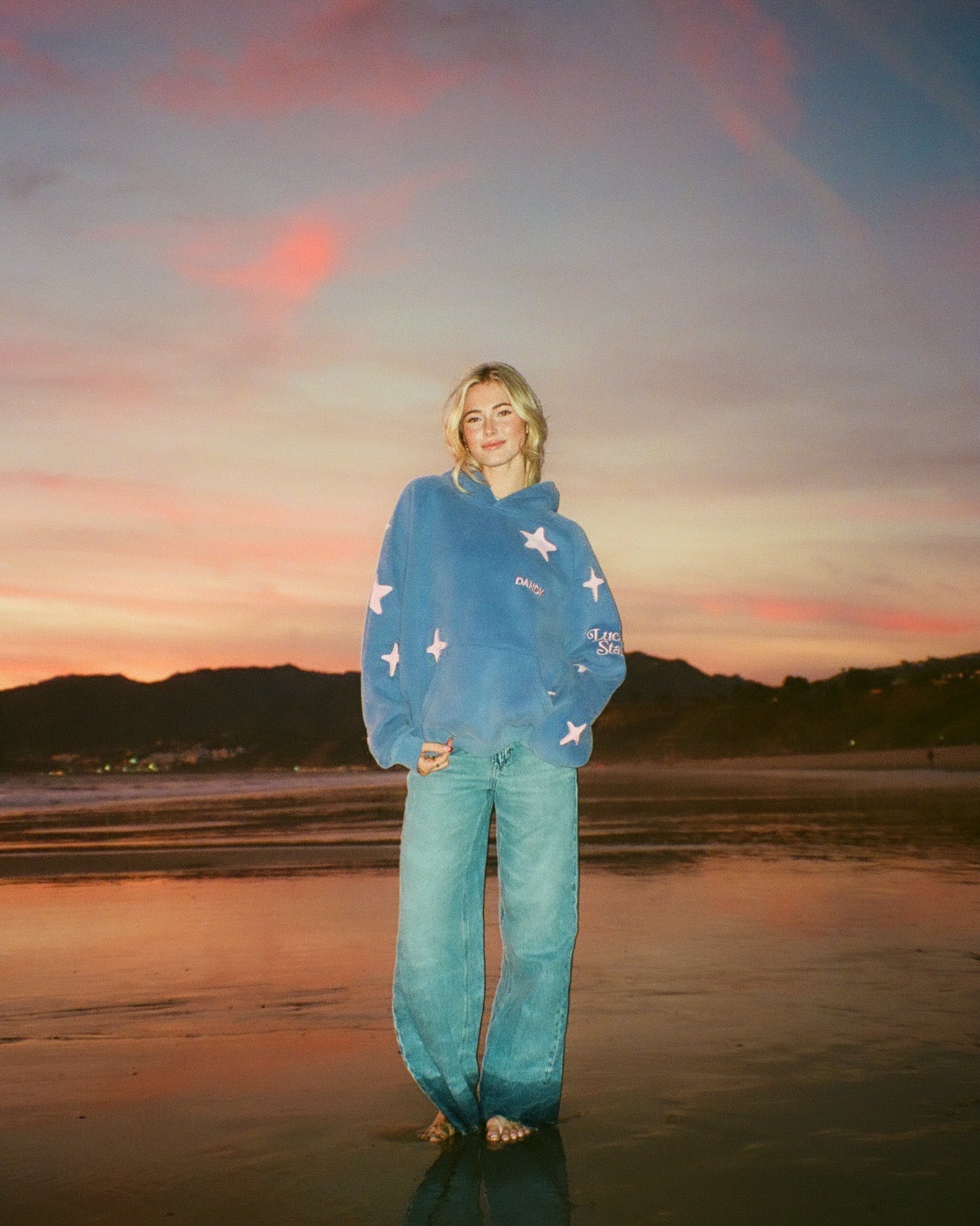 "Lucky Stars" Oversized Lux Hoodie in Vintage Washed Blue