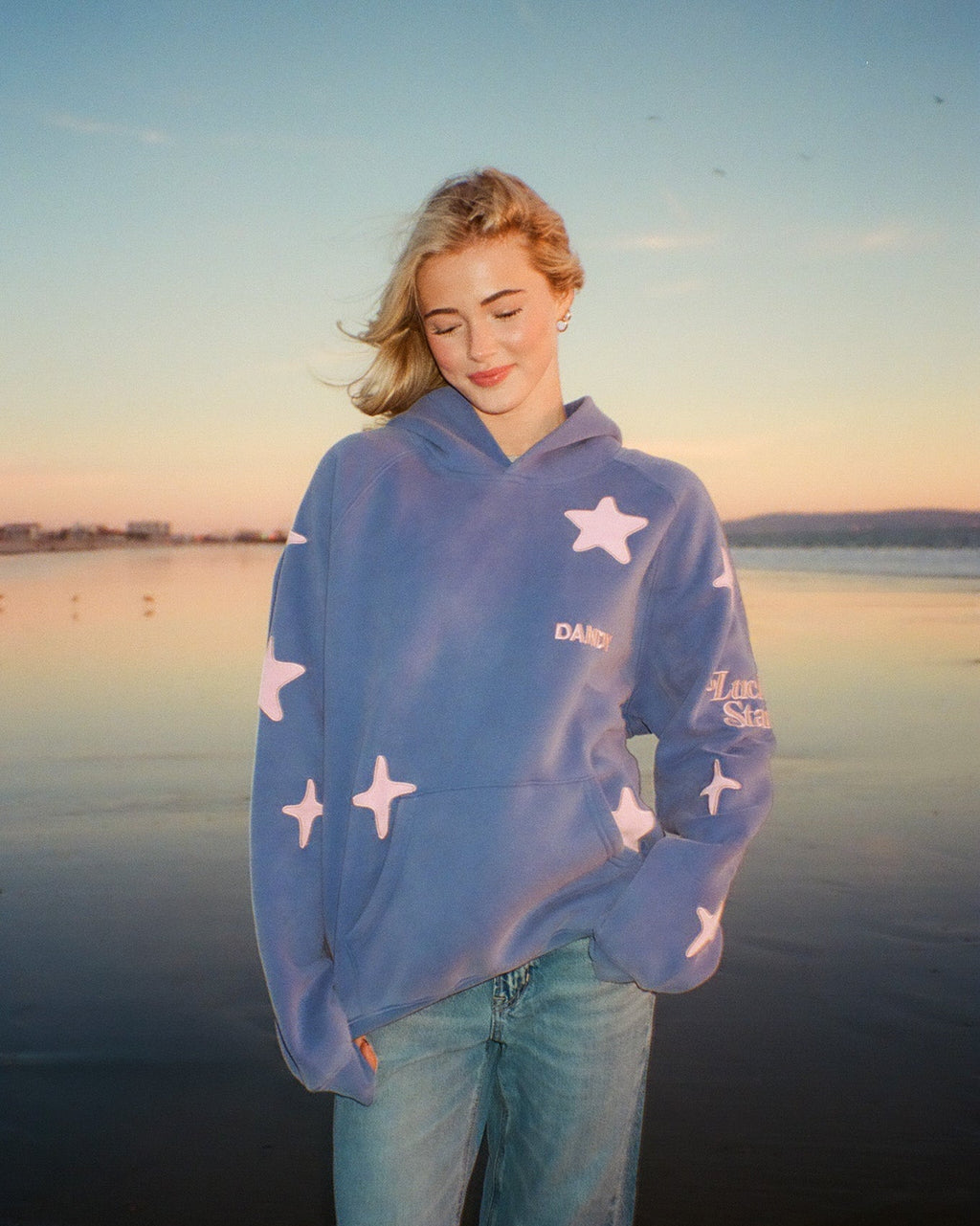 "Lucky Stars" Oversized Lux Hoodie in Vintage Washed Blue