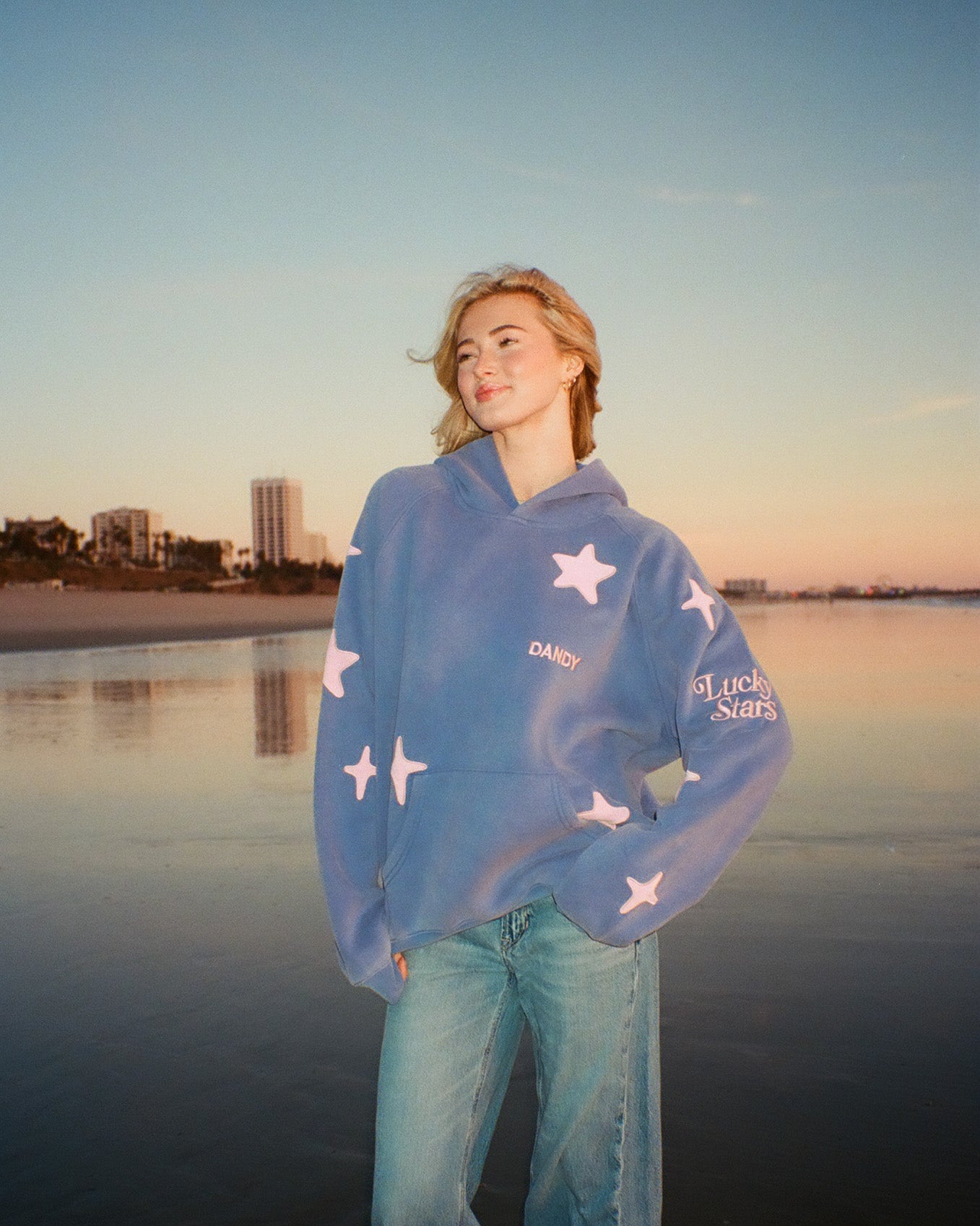 "Lucky Stars" Oversized Lux Hoodie in Vintage Washed Blue