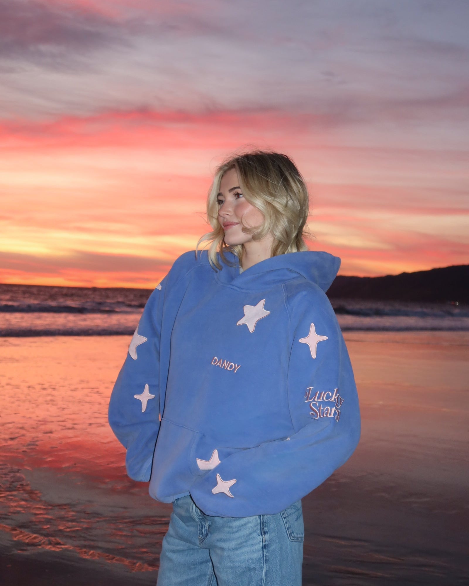 "Lucky Stars" Oversized Lux Hoodie in Vintage Washed Blue