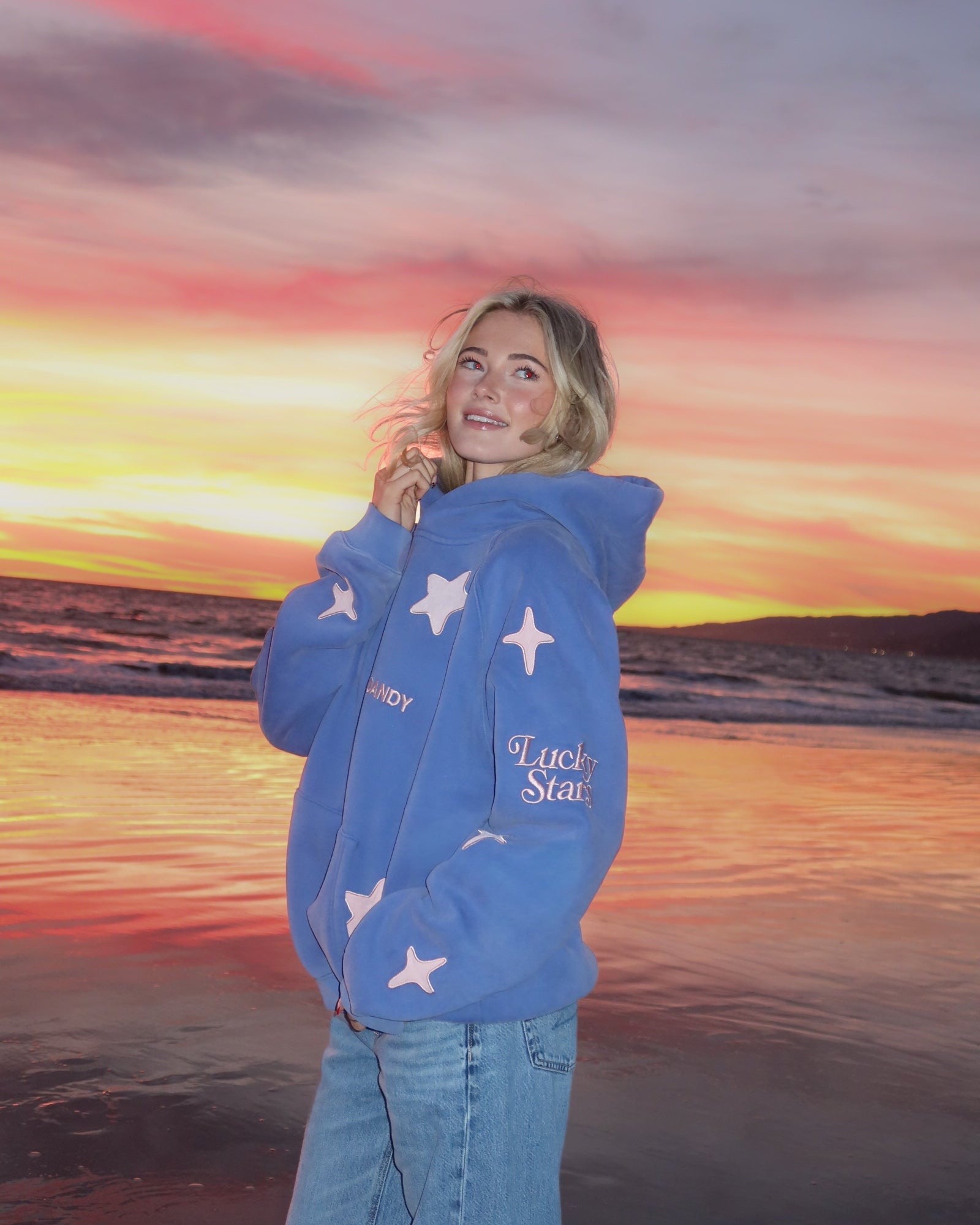 "Lucky Stars" Oversized Lux Hoodie in Vintage Washed Blue